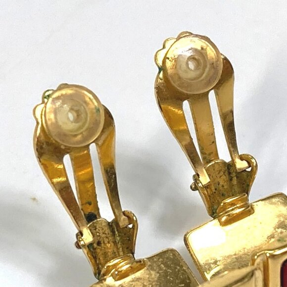 HERMES Cloisonne Email/Accessories Vintage/Earrings Gold Plated Red x Gold - Picture 7 of 9